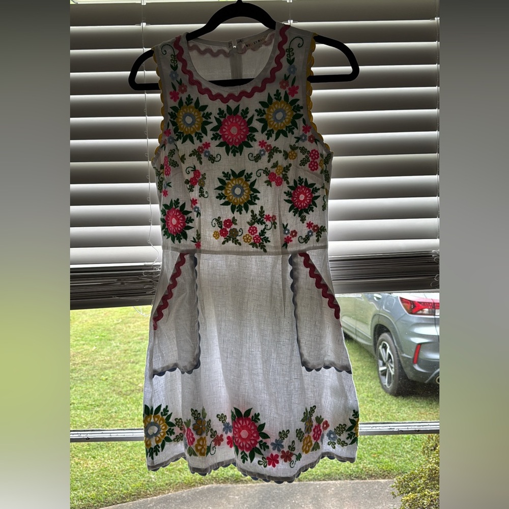 Roller Rabbit White Floral Embroidered Midi Dress